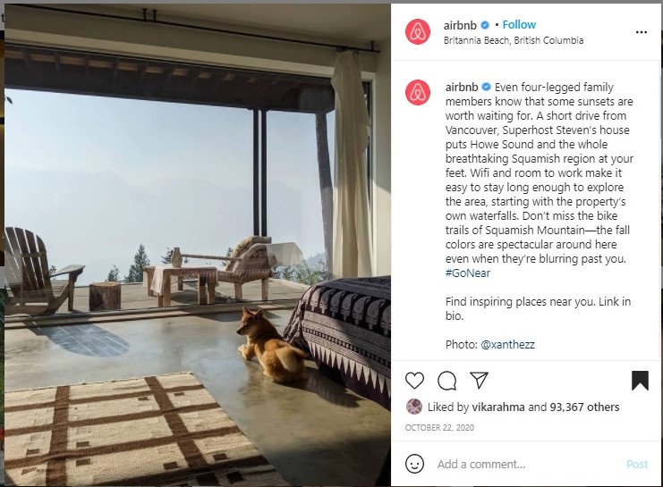 UGC untuk Go Near campaign dalam unggahan akun Instagram Airbnb